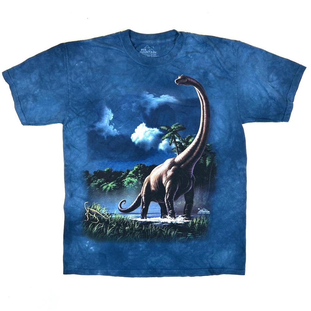 The Mountain Brachiosaurus Dinosaur Graphic Tie Dye T-Shirt Blue Jerry Lofaro L